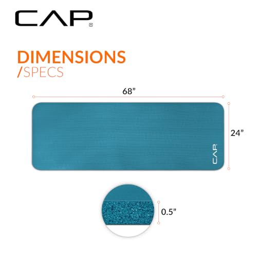 CAP Barbell 1/2-Inch High Density Exercise Yoga Mat with Strap | Multiple Options - color: Teal, style: Yoga Mat