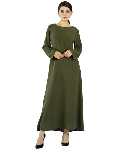 Solid Color Women Abaya Modest Muslim Prayer Robe Long Sleeve Dubai Maxi Dress Islamic Lightweight Dress - color: Armygreen, size: Medium