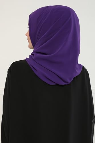 Aisha's Design Instant Chiffon Shawl for Women Modesty Turban Hijab Head Wrap Ready to Wear Women Headscarf - color: Purple