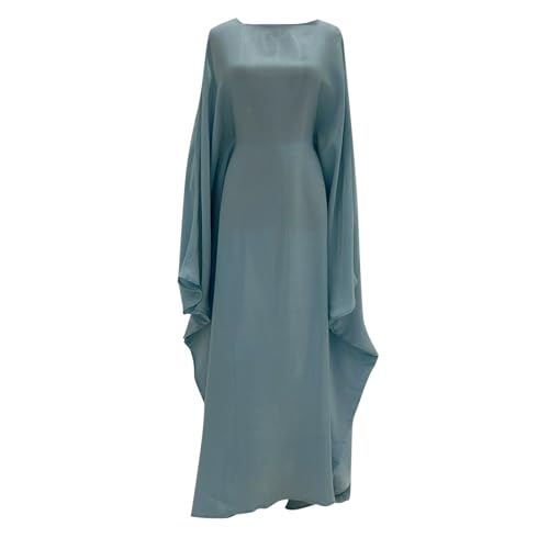 Muslim Dresses for Women One-Piece Prayer Dress Batting Long Robe Long Sleeve Maxi Kaftan Islamic Clothes Set - color: Light Blue, size: Large