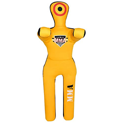 Kids Grappling Standing Dummy - Unfilled – Wrestling, Jiu-Jitsu, MMA Training Dummy with Moveable Arms and Legs – Durable Polyester Fabric - color: Yellow-Stand, size: 4 ft-49 Inch