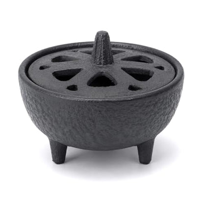 Cast Iron Incense Burner with Fireproof Cotton, Bakhoor Burner for Resin, Charcoal, Cones & Sticks, Meditation & Yoga Decor