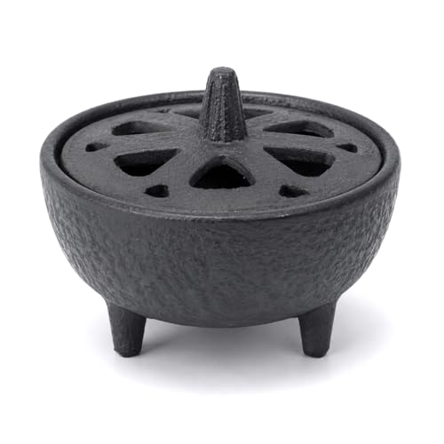 Cast Iron Incense Burner with Fireproof Cotton, Bakhoor Burner for Resin, Charcoal, Cones & Sticks, Meditation & Yoga Decor