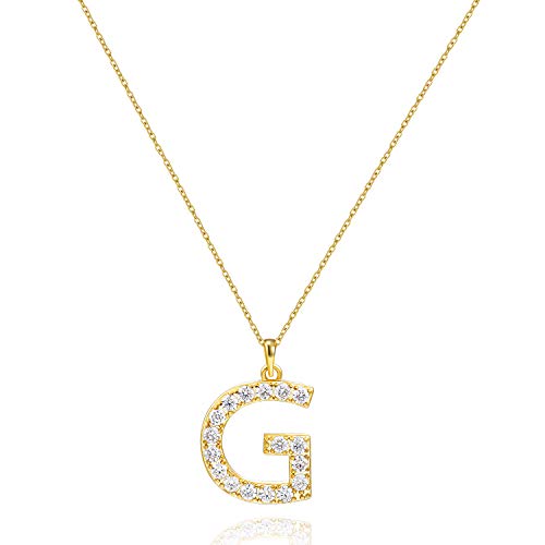 Tarsus Initial Cubic Zirconia Necklace Jewelry Gifts for Women Adjustable Chain 18" + 2" - style: Gold-G-Diamond style