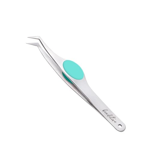 Beaditive High Precision Angled Tip Tweezers with Cushion Grip - 4.7" Craft Tweezers for Sewing, Beading & DIY Crafts - Non-Serrated Jewelry Tweezers with Fine Angled Tips - Stainless Steel (Teal) - color: Teal