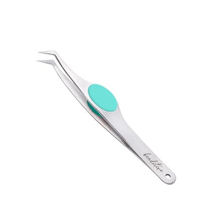 Beaditive High Precision Angled Tip Tweezers with Cushion Grip - 4.7" Craft Tweezers for Sewing, Beading & DIY Crafts - Non-Serrated Jewelry Tweezers with Fine Angled Tips - Stainless Steel (Teal) - color: Teal