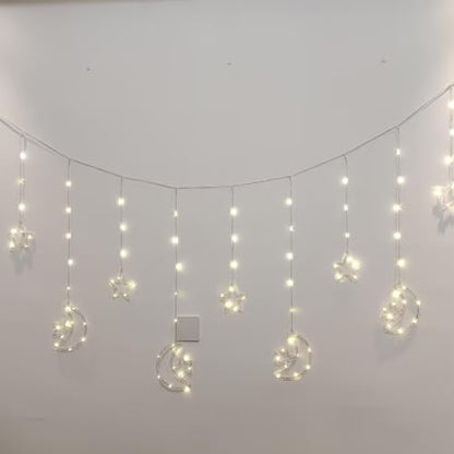 LED Ramadan Star Moon Light,Curtain String Light,115 LED Hanging Window Lights, USB Powered,8 Lighting Modes,Memory,6 Hours Timer,Decoration for Home Living Room Bedroom Balcony Christmas Wedding