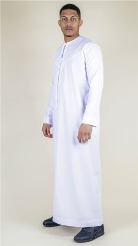Men's Thobe Emirati Omani Jubba Islamic Clothing Muslim Kaftan Eid Robe Arab String Tassel - color: White Slim, size: 60