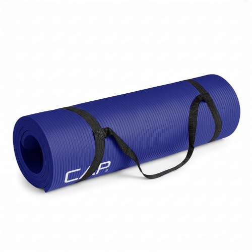 CAP Barbell 1/2-Inch High Density Exercise Yoga Mat with Strap | Multiple Options - color: Blue, style: Yoga Mat