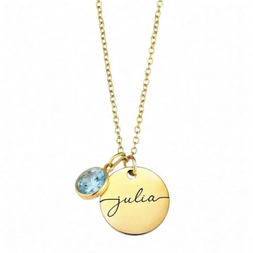 Personalized Necklace With Name, Custom Engraved Pendant With Birthstone, Gifts for Women Mom Wife Girlfriend