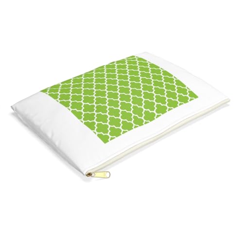 3dRose Bright green quatrefoil pattern Lime Moroccan tiles retro Islamic art white geometric clover lattice Accessory Pouch Small - size: Small