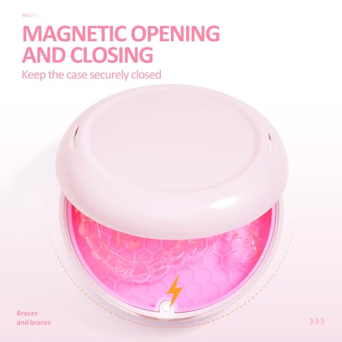 Retainer Case Slim Aligner Case with Vent Holes Removable Inner Tray Silicone for Easy Cleaning, Retainer Removal Tool and Brush (Opaque Pink) - color: Opaque Pink