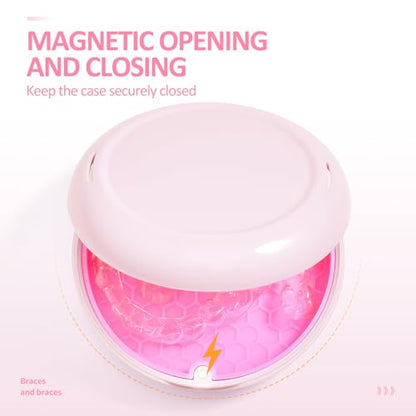 Retainer Case Slim Aligner Case with Vent Holes Removable Inner Tray Silicone for Easy Cleaning, Retainer Removal Tool and Brush (Opaque Pink) - color: Opaque Pink
