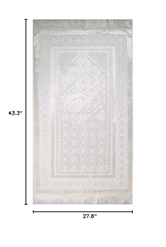 Modefa Velvet Prayer Rug - Soft Plush Turkish Janamaz Sajada Carpet for Men and Women - Plain Solid Prayer Mat Ramadan Eid Gift - with Prayer Beads - Luxury Floral Stamp (White) - color: White