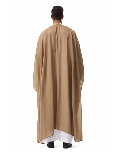 OBEEII Men Muslim Thobe Open Front Chiffon Ramadan Abaya Cardigan Dubai Saudi Embroidery Eid Islamic Clothes Prayer Kaftan - color: Coffee, size: X-Large