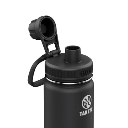 Takeya Actives Stainless Steel Water Bottle, Insulated Spout Lid, Keeps Drinks Cold 24 Hrs, Leakproof, Durable, Dishwasher Safe, Ideal for Gym, Travel, Fits Most Cup Holders, 24 oz/Onyx - color: Onyx, size: 24 Ounces