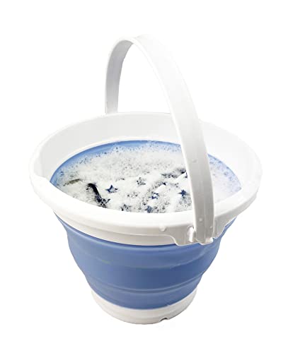 SAMMART 5.5L (1.4 Gallon) Collapsible Plastic Bucket - Foldable Round Tub - Portable Fishing Water Pail - Space Saving Outdoor Waterpot (Lemon + Baby Blue (Set of 2)) - color: Lemon + Baby Blue (Set of 2)