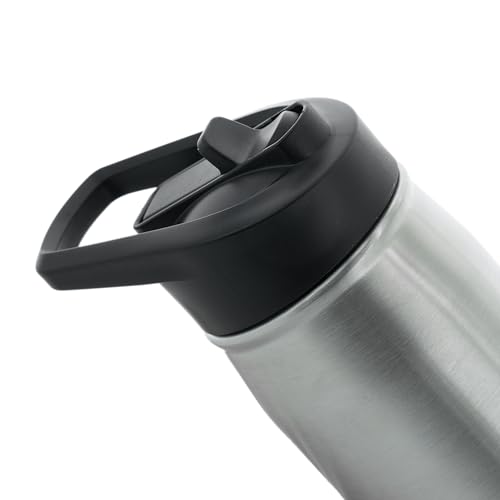 adidas Stainless Steel Metal Water Bottle 20 oz (600 mL) Straw Lid - color: Stainless Steel/Black/2
