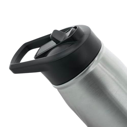 adidas Stainless Steel Metal Water Bottle 20 oz (600 mL) Straw Lid - color: Stainless Steel/Black/2