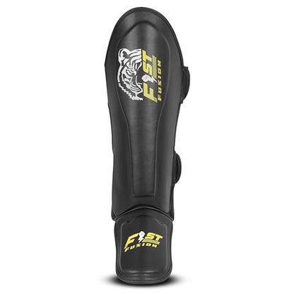 FF MMA Shin in Step Guards Padded Muay Thai Leg Protection for Kickboxing Training Sparring Leg Guards Adjustable Boxing Shininstep x2 - color: Black (Yellow Logo), size: Large/XL