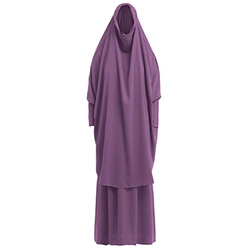 Women's Muslim Prayer Dress Hijab Scarf Eid Prayer Jilbab Khimar Niqab Burka Abaya Maxi Islamic Arabian Modest Cardi Robe - color: Deep Purple