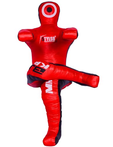 Grappling Dummy, Black Fabric Training Equipment for BJJ, Judo, Karate, Wrestling, Un-Filled Practice Dummy, Model WDM-2025, for Adults and Youth - color: Dura Red