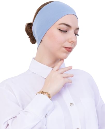 Prien Women Cotton Hijab Cap, Stretchy Head Cover, Pre-Sewn Inner Muslim Scarf Undercap, Non Slip Headband for Daily Wear - color: Blue
