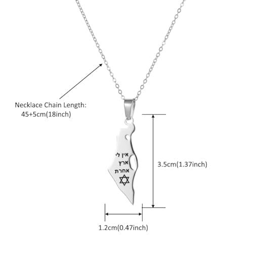 Stainless Steel Hebrew CHAI Necklace | Hand of Fatima Pendant | Turkish Evil Eye Charm | Israel Map Blessing Necklace | Protection Jewelry for Women men Include a Gift Box - color: Silver-Map-1247
