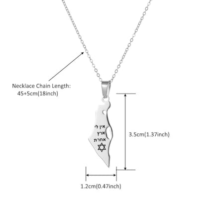 Stainless Steel Hebrew CHAI Necklace | Hand of Fatima Pendant | Turkish Evil Eye Charm | Israel Map Blessing Necklace | Protection Jewelry for Women men Include a Gift Box - color: Silver-Map-1247