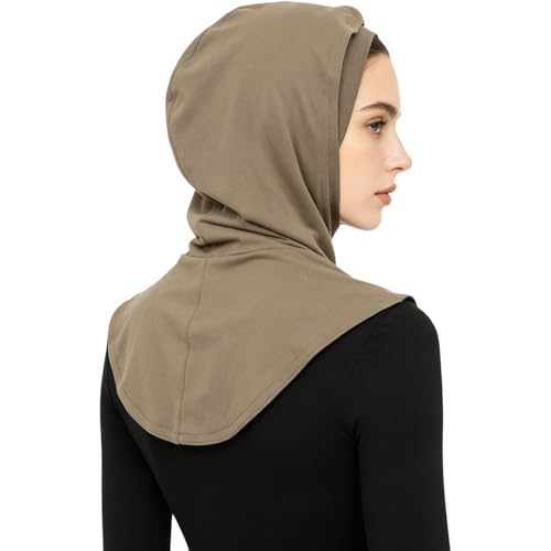 dPois Plain Ready To Wear Amira Hijab for Women Soft Muslim One Piece Instant Hijab Headscarf for Daily Wear - color: Hazel
