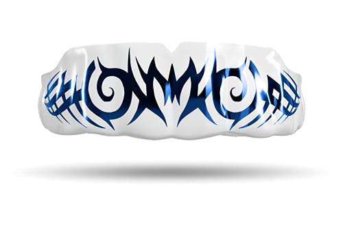 Impact Mouthguard Boxing, MMA, Muay Thai Sports Mouthguards for Youth Adults, Professional Custom-Fit, Tribal Midnight Blue on White - color: Midnight Blue on White