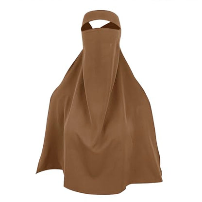 Single Layer Niqab, Soft Chiffon Muslim Veil Face Cover, One Layer Nose Piece, Hijab Prayer Face Mask for Women Men - color: Brown_l
