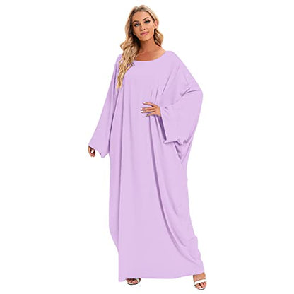 Abayas for women Muslim One-Piece Prayer Dress Ramadan Kaftan Dresses for Women Dubai Islamic Abaya Full Length Dress - color: Light Purple 2pcs