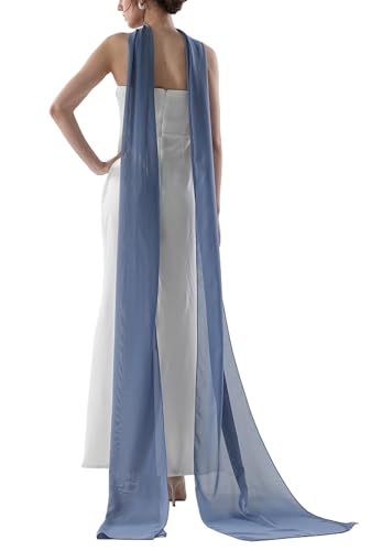 Women's 157 Inch Long Chiffon Neck Scarf Chiffon Veil Scarf Shawl Wrap for Wedding Bridal Evening Bridesmaid Dresses - color: Dusty Blue