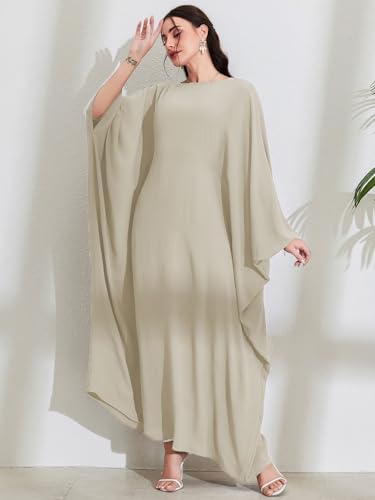 Women's Modest Hidden Adjustable Belt Oversized Abaya Muslim Dress Prayer Robes Kaftans - color: Apricot