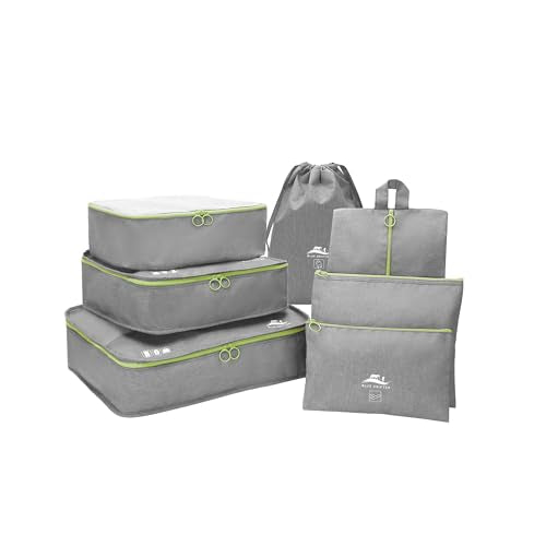 Blue Drifter 7 Set Packing Cubes for Travel, Suitcase Organizer Bags for Carry On Luggage, Luggage Organizer Bags with Toiletry Bag, Shoe Bag & Laundry Bag, Travel Essentials for Men & Women - color: Ash Gray