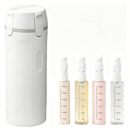 4-in-1 Detachable Travel Dispenser Bottles Set Foldable Pump Leak-Proof, Carry-On Compliant 30ml/1OZ Refillable Containers for Shampoo Lotion Body Wash with Protective Case - color: White