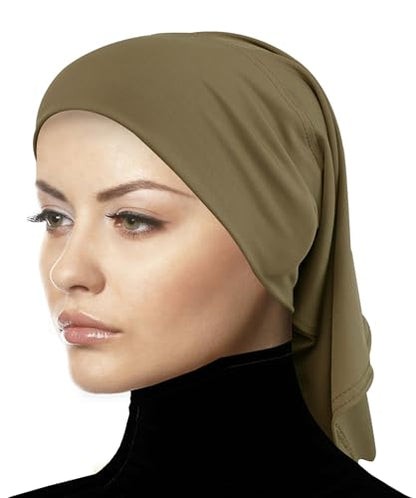 Women's Non-Slip Hijab Undercap - Spandex Elastane Breathable Tube - Soft Chemo Beanie - color: Tan