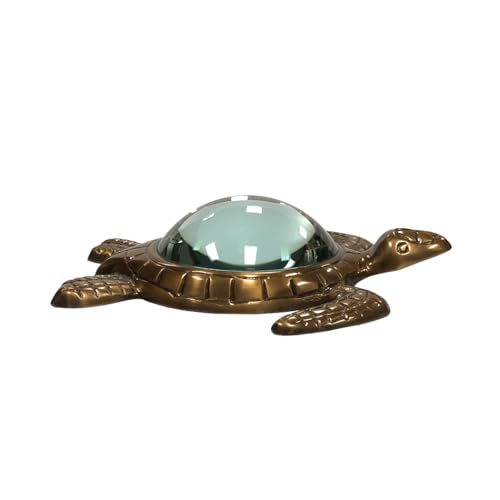 Sea Turtle Magnifying Glass Paperweight, Antiqued Brass with Glass Lens, 6.75x6x1.75 Inches, Nautical Office Desk Decor
