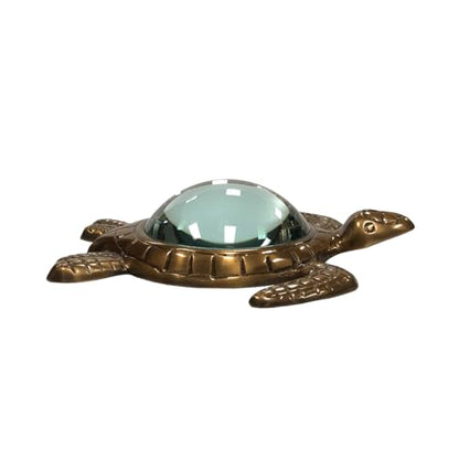 Sea Turtle Magnifying Glass Paperweight, Antiqued Brass with Glass Lens, 6.75x6x1.75 Inches, Nautical Office Desk Decor