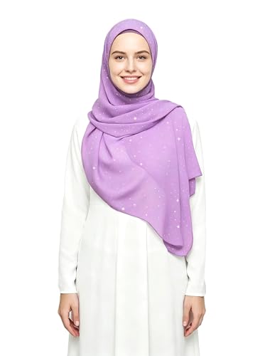 Lina & Lily Sparkle Shimmer Gold Glitter Women's Chiffon Hijab Head Scarf Shawl Wrap Lightweight - color: Lavender