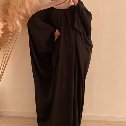 Muslim Dresses for Women, Long Sleeve Eid Islamic Prayer Jilbab Khimar Cardi Robe Middle East Maxi Abaya Dress - color: Black