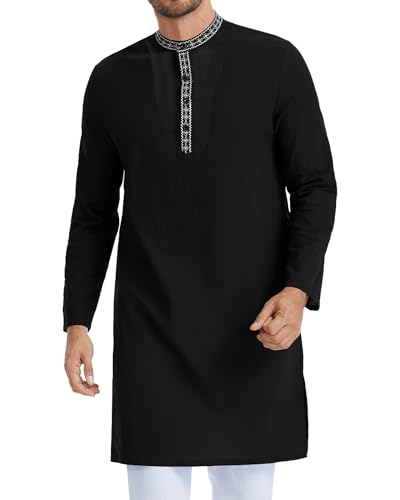 LVCBL Muslim Thobe for Men Caftan for Men Mens Islamic Thobe Mens Kaftan - color: Black, size: XX-Large