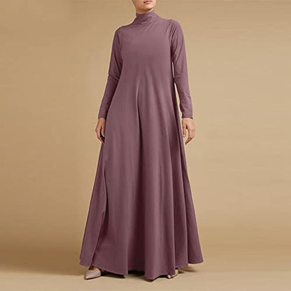 Xiaojmake Women Turtleneck Tunic Dresses Casual Long Sleeve Maxi Dress Long Sleeve Floore Length A Line Long Prayer Dress - color: Pink, size: 4X-Large