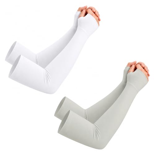 netdraw Unisex Bamboo Viscose Arm Sleeves with Thumb Hole - color: White/Sage, size: Large-X-Large