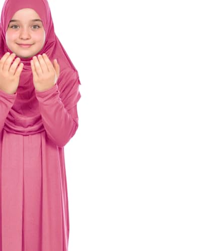 Prien Kids Prayer Dress Muslim Clothes for Girls Long Sleeve Abaya with Hijab Two Piece Maxi Islamic Set Scarf Kaftan Jilbab - color: Dusty Rose