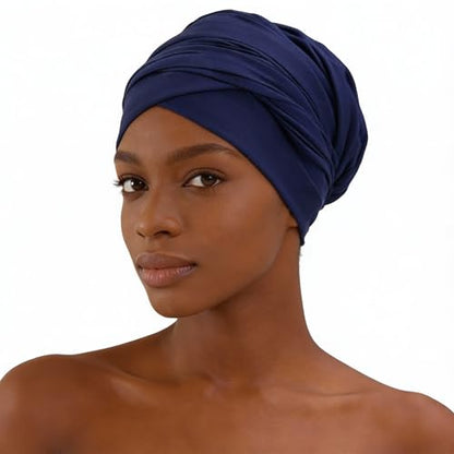 Turban Head Wrap Scarf,African Women' Soft Long Scarf Shawl Hair Bohemian Headwrap Stretch Headband Tie - color: Set D-black+purple+navy