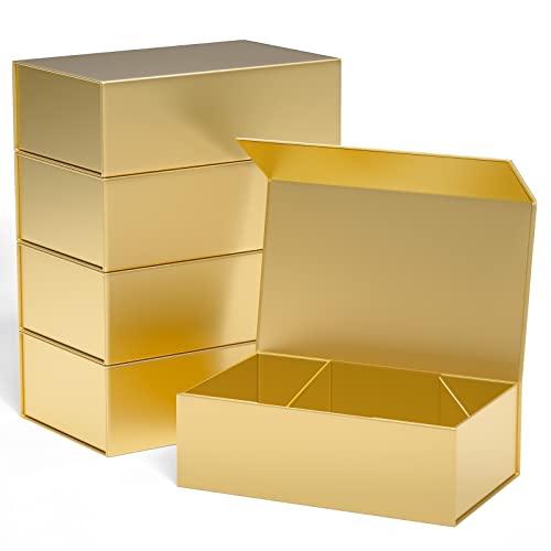 골드 선물 상자, 30.5 x 15.2 x 10.2cm(12 x 6 x 4인치), 자석 잠금 뚜껑 선물 상자, 신부 들러리 선물 상자, 귀여운 상자, 생일 선물 상자, 선물 포장을 위한 럭셔리, 선물 포장을 위한 자석 선물 상자 (골드/5개) - color: 골드/5개