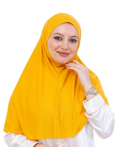 Prien Easy To Wear Hijab For Women, Muslim Instant Turban With Niqab, Islamic Clothes, Soft Scarf For Prayer, Abaya, Khimar - color: Deep Yellow