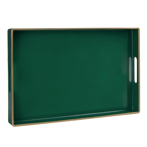 MAONAME Dark Green Decorative Tray for Ottoman, Serving Tray with Handles - color: Dark Green, size: 15.8" x 10.2" x 1.4"